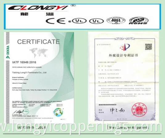  This section describes the certification of copper tube terminals